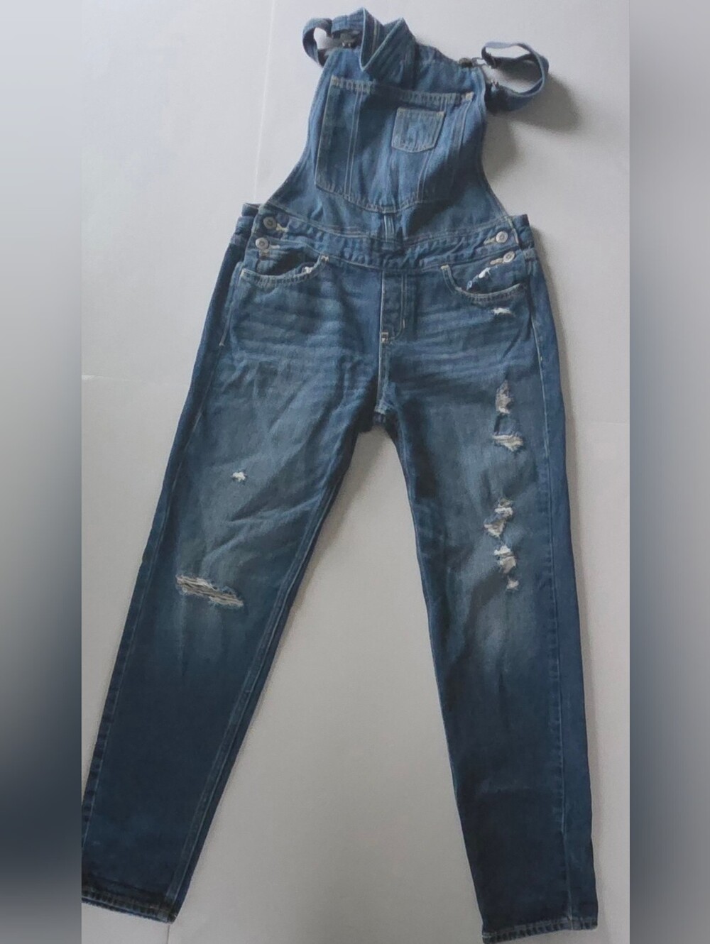 Hollister Denim Overalls S Small Distressed Skinny Leg Ripped Medium Wash Y2K